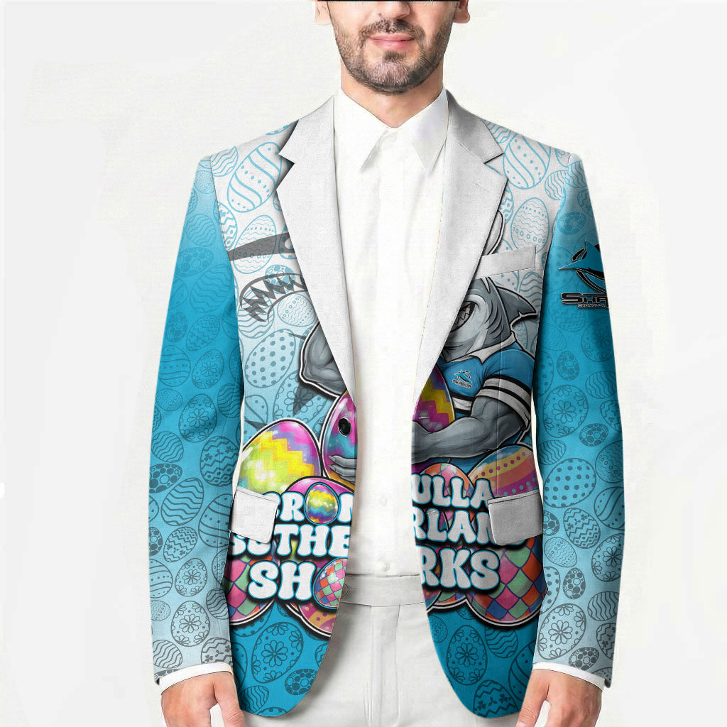 Personalized Cronulla Sutherland Sharks Blazer Easter Mascot - Colorful Eggs Cartoon Style