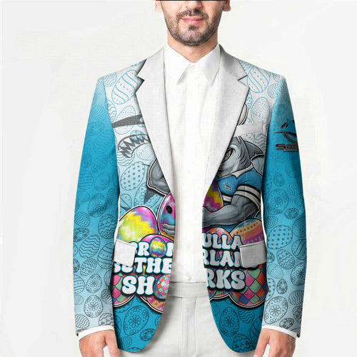 Personalized Cronulla Sutherland Sharks Blazer Easter Mascot - Colorful Eggs Cartoon Style