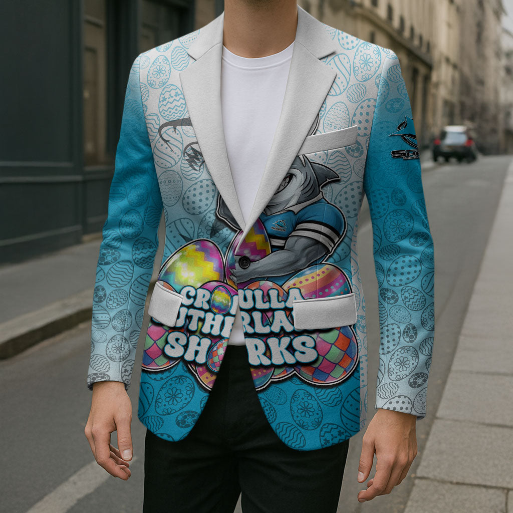 Personalized Cronulla Sutherland Sharks Blazer Easter Mascot - Colorful Eggs Cartoon Style