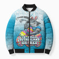 Personalized Cronulla Sutherland Sharks Bomber Puffer Jacket Easter Mascot - Colorful Eggs Cartoon Style