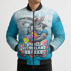 Personalized Cronulla Sutherland Sharks Bomber Puffer Jacket Easter Mascot - Colorful Eggs Cartoon Style