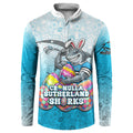 Personalized Cronulla Sutherland Sharks Button Sweatshirt Easter Mascot - Colorful Eggs Cartoon Style