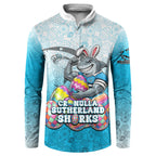 Personalized Cronulla Sutherland Sharks Button Sweatshirt Easter Mascot - Colorful Eggs Cartoon Style
