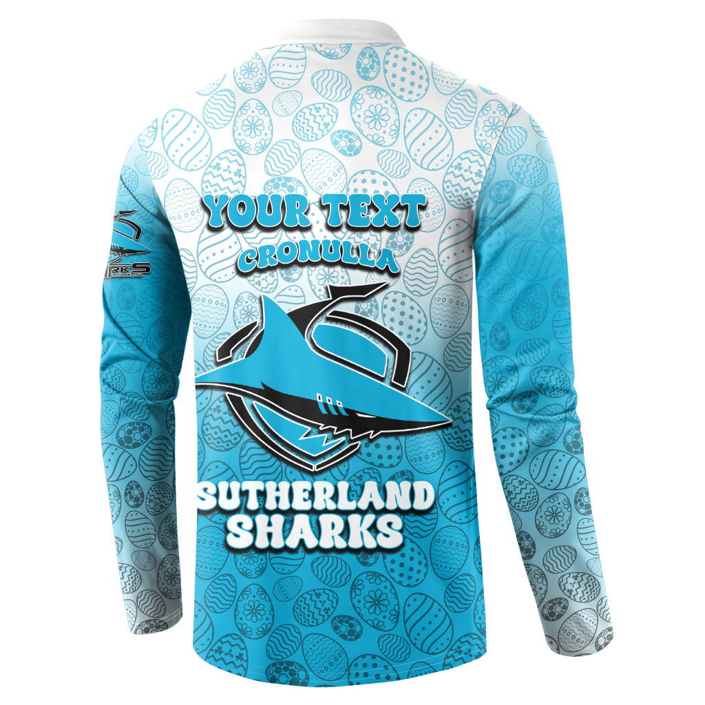 Personalized Cronulla Sutherland Sharks Button Sweatshirt Easter Mascot - Colorful Eggs Cartoon Style