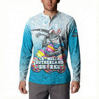 Personalized Cronulla Sutherland Sharks Button Sweatshirt Easter Mascot - Colorful Eggs Cartoon Style