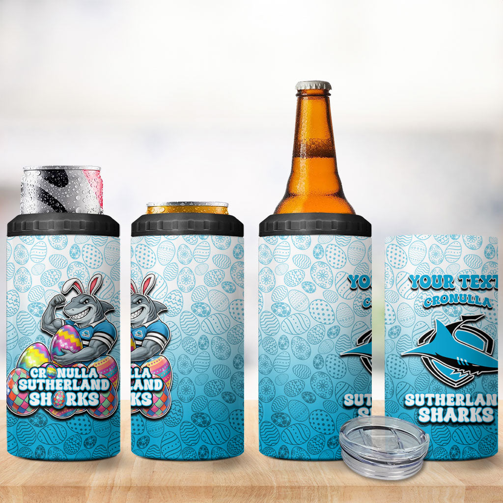 Personalized Cronulla Sutherland Sharks 4 in 1 Can Cooler Tumbler Easter Mascot - Colorful Eggs Cartoon Style