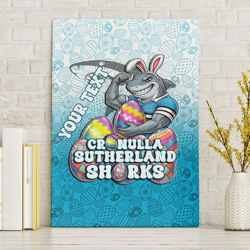 Personalized Cronulla Sutherland Sharks Canvas Wall Art Easter Mascot - Colorful Eggs Cartoon Style