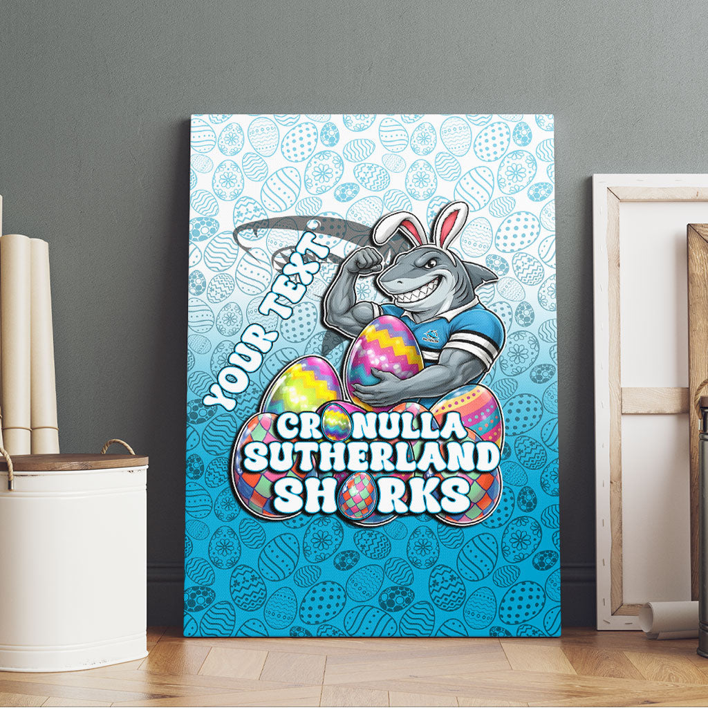 Personalized Cronulla Sutherland Sharks Canvas Wall Art Easter Mascot - Colorful Eggs Cartoon Style
