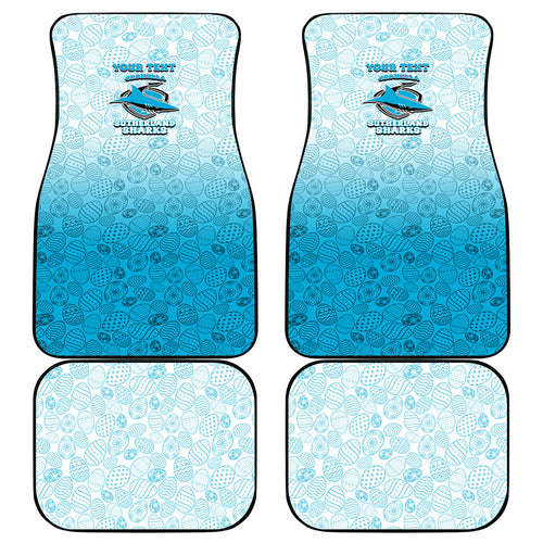 Personalized Cronulla Sutherland Sharks Car Mats Easter Mascot - Colorful Eggs Cartoon Style