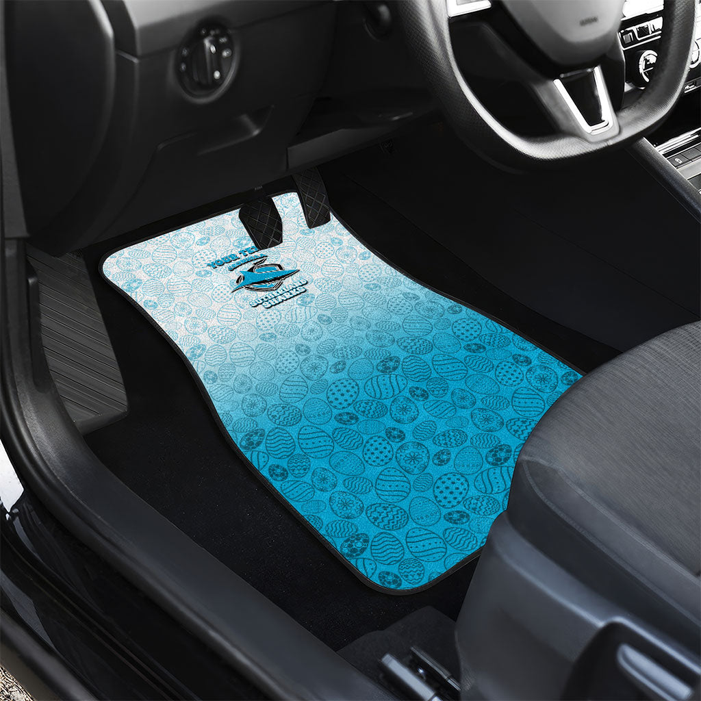 Personalized Cronulla Sutherland Sharks Car Mats Easter Mascot - Colorful Eggs Cartoon Style