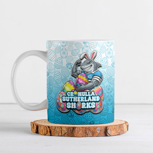 Personalized Cronulla Sutherland Sharks Ceramic Mug Easter Mascot - Colorful Eggs Cartoon Style