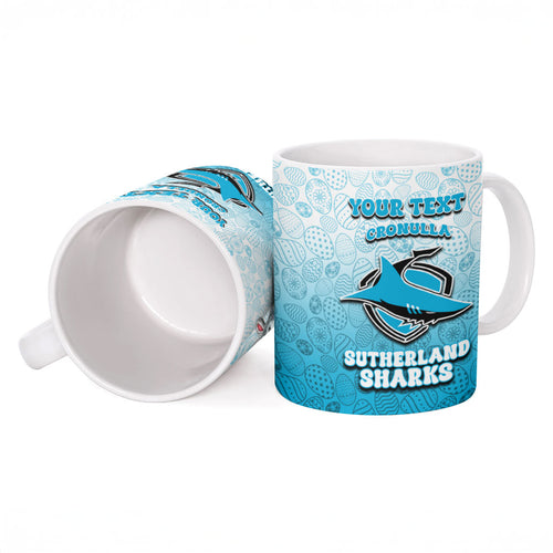 Personalized Cronulla Sutherland Sharks Ceramic Mug Easter Mascot - Colorful Eggs Cartoon Style