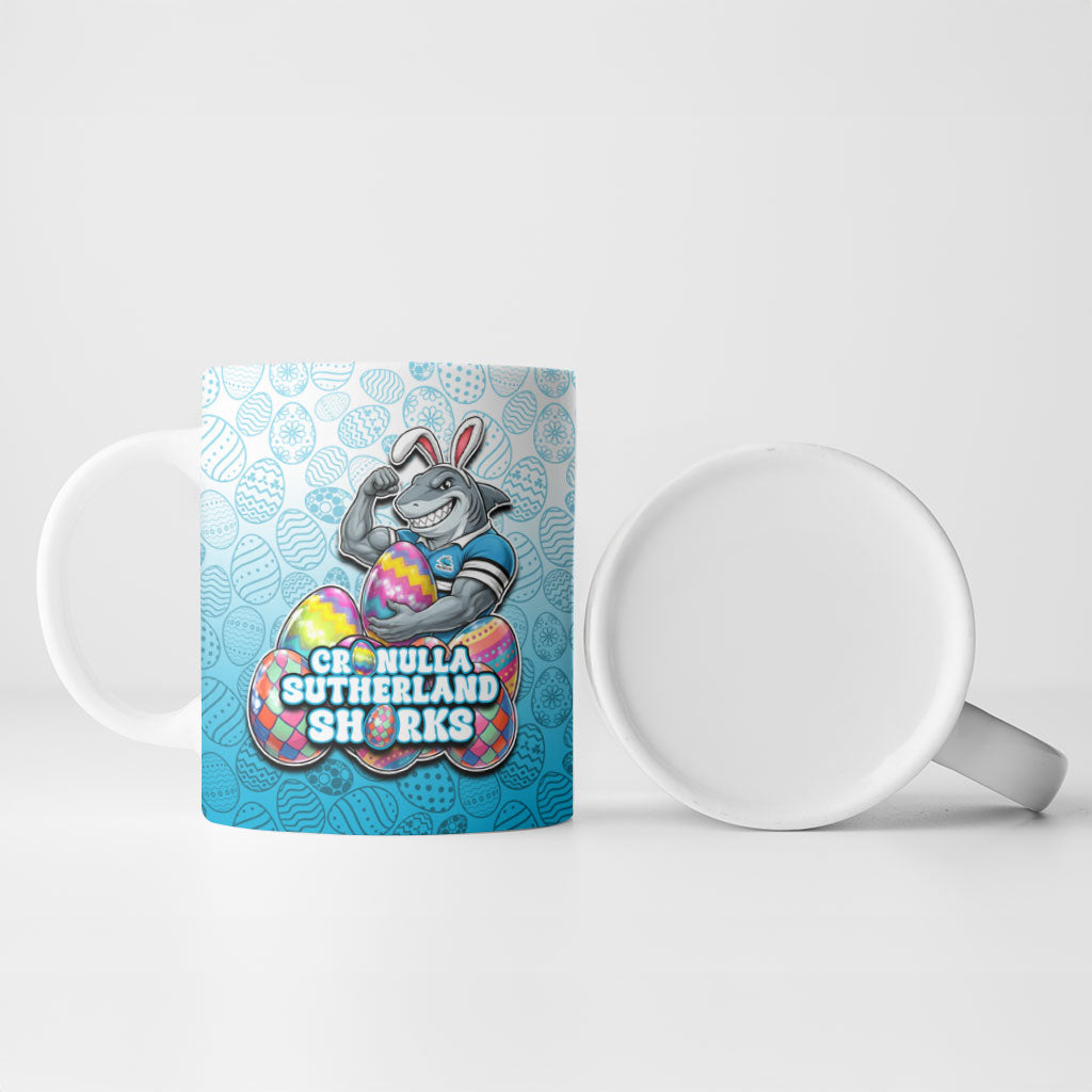 Personalized Cronulla Sutherland Sharks Ceramic Mug Easter Mascot - Colorful Eggs Cartoon Style