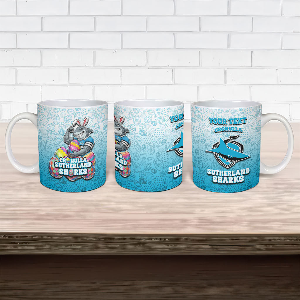 Personalized Cronulla Sutherland Sharks Ceramic Mug Easter Mascot - Colorful Eggs Cartoon Style