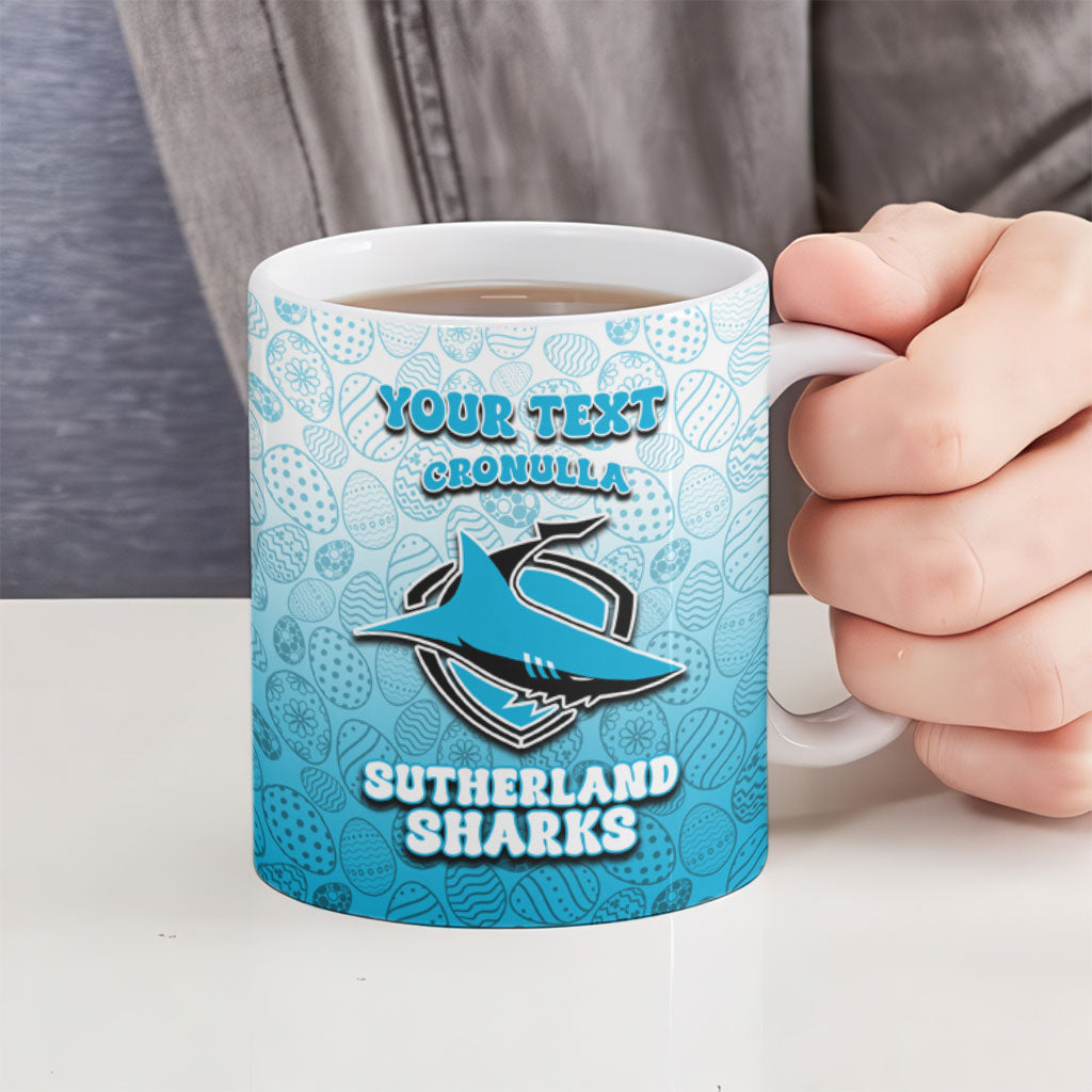 Personalized Cronulla Sutherland Sharks Ceramic Mug Easter Mascot - Colorful Eggs Cartoon Style
