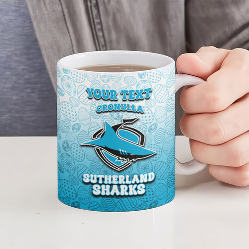 Personalized Cronulla Sutherland Sharks Ceramic Mug Easter Mascot - Colorful Eggs Cartoon Style