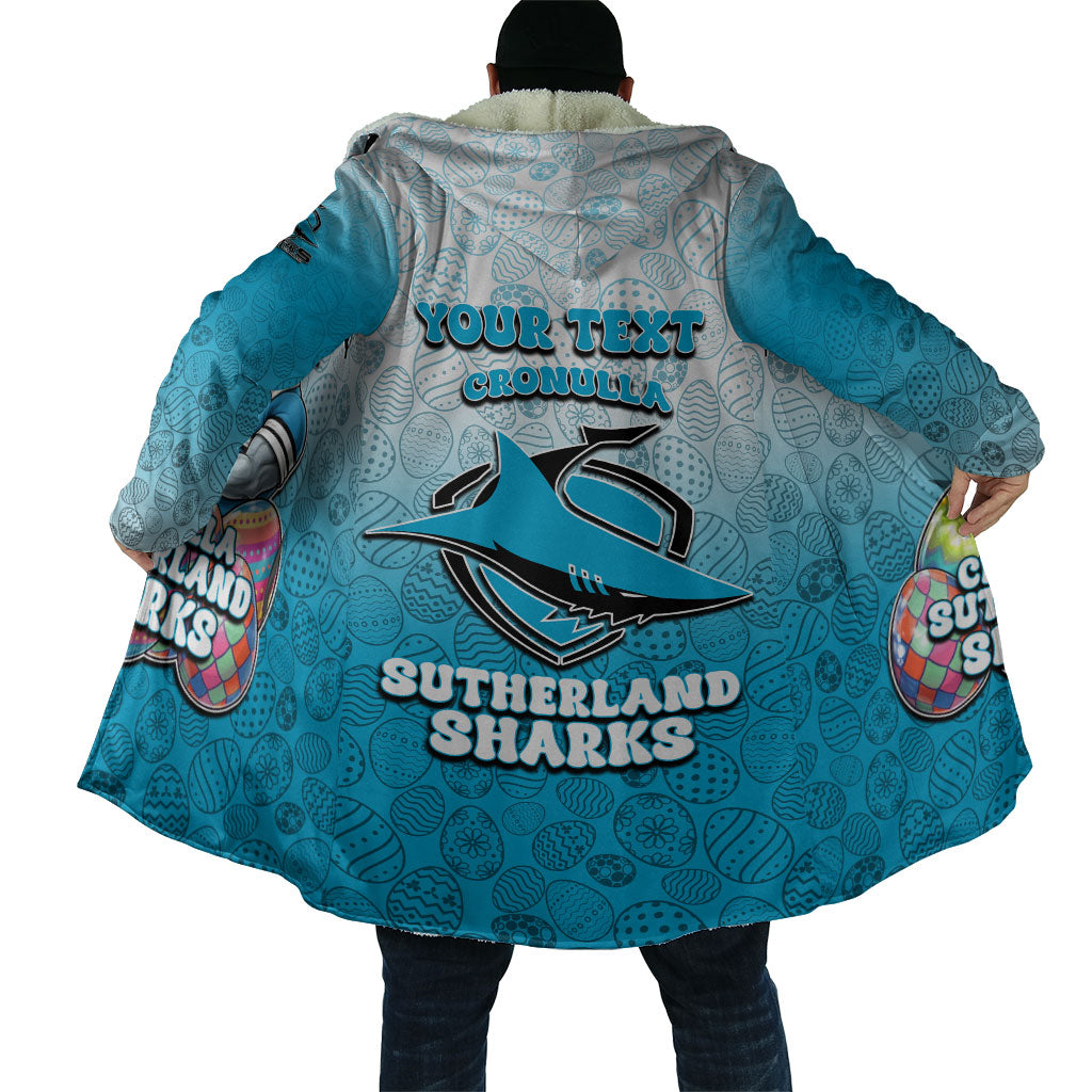 Personalized Cronulla Sutherland Sharks Cloak Easter Mascot - Colorful Eggs Cartoon Style