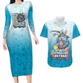 Personalized Cronulla Sutherland Sharks Couples Matching Long Sleeve Bodycon Dress and Hawaiian Shirt Easter Mascot - Colorful Eggs Cartoon Style