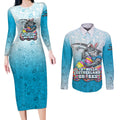 Personalized Cronulla Sutherland Sharks Couples Matching Long Sleeve Bodycon Dress and Long Sleeve Button Shirt Easter Mascot - Colorful Eggs Cartoon Style