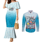 Personalized Cronulla Sutherland Sharks Couples Matching Mermaid Dress and Long Sleeve Button Shirt Easter Mascot - Colorful Eggs Cartoon Style