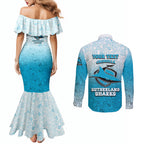 Personalized Cronulla Sutherland Sharks Couples Matching Mermaid Dress and Long Sleeve Button Shirt Easter Mascot - Colorful Eggs Cartoon Style