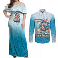 Personalized Cronulla Sutherland Sharks Couples Matching Off Shoulder Maxi Dress and Long Sleeve Button Shirt Easter Mascot - Colorful Eggs Cartoon Style