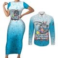 Personalized Cronulla Sutherland Sharks Couples Matching Short Sleeve Bodycon Dress and Long Sleeve Button Shirt Easter Mascot - Colorful Eggs Cartoon Style