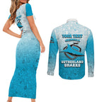 Personalized Cronulla Sutherland Sharks Couples Matching Short Sleeve Bodycon Dress and Long Sleeve Button Shirt Easter Mascot - Colorful Eggs Cartoon Style