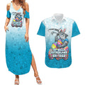 Personalized Cronulla Sutherland Sharks Couples Matching Summer Maxi Dress and Hawaiian Shirt Easter Mascot - Colorful Eggs Cartoon Style