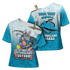Personalized Cronulla Sutherland Sharks Cross Shoulder Shirt Easter Mascot - Colorful Eggs Cartoon Style