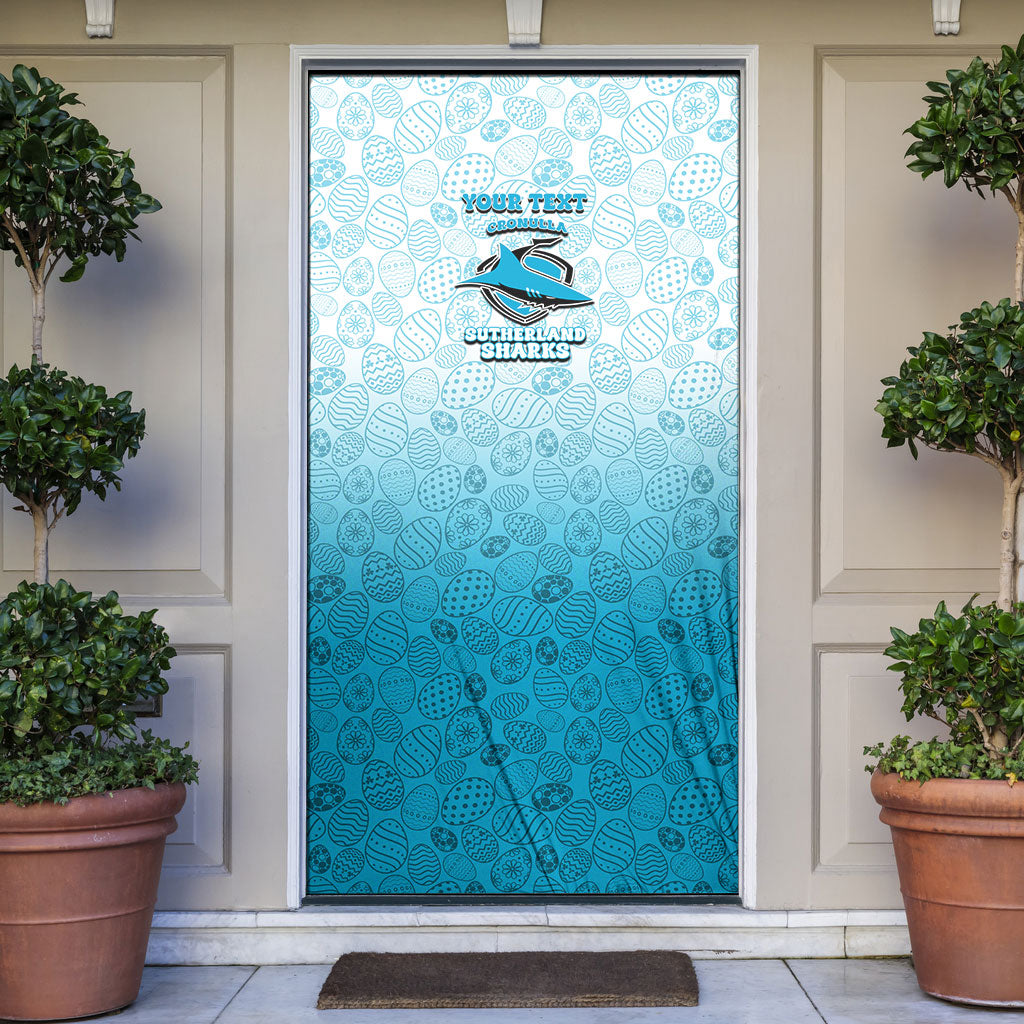 Personalized Cronulla Sutherland Sharks Door Cover Easter Mascot - Colorful Eggs Cartoon Style