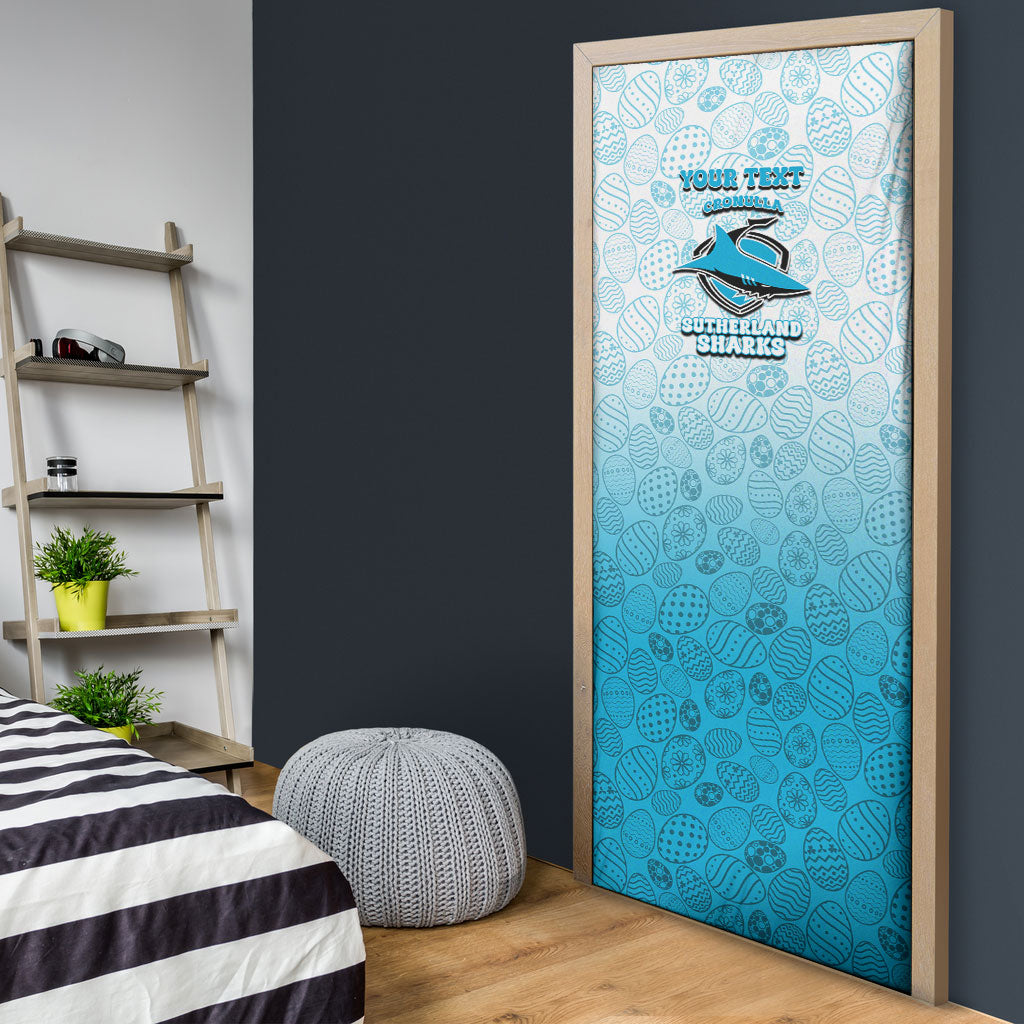 Personalized Cronulla Sutherland Sharks Door Cover Easter Mascot - Colorful Eggs Cartoon Style