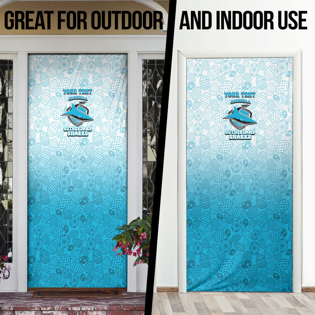 Personalized Cronulla Sutherland Sharks Door Cover Easter Mascot - Colorful Eggs Cartoon Style