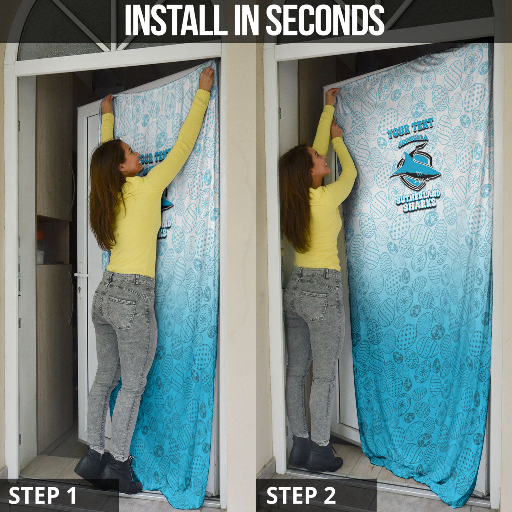 Personalized Cronulla Sutherland Sharks Door Cover Easter Mascot - Colorful Eggs Cartoon Style
