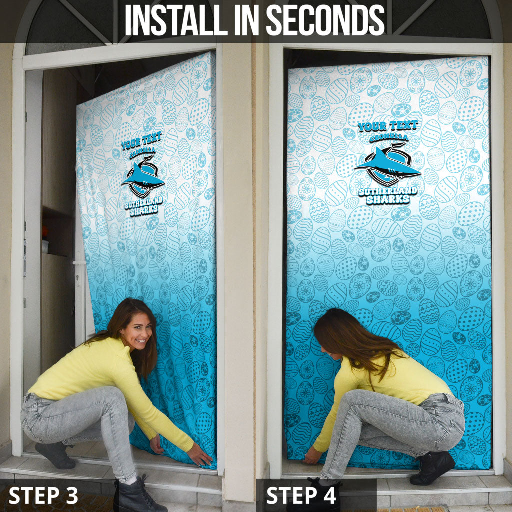 Personalized Cronulla Sutherland Sharks Door Cover Easter Mascot - Colorful Eggs Cartoon Style