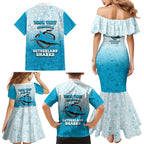 Personalized Cronulla Sutherland Sharks Family Matching Mermaid Dress and Hawaiian Shirt Easter Mascot - Colorful Eggs Cartoon Style
