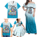 Personalized Cronulla Sutherland Sharks Family Matching Off Shoulder Maxi Dress and Hawaiian Shirt Easter Mascot - Colorful Eggs Cartoon Style