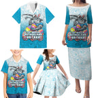 Personalized Cronulla Sutherland Sharks Family Matching Puletasi and Hawaiian Shirt Easter Mascot - Colorful Eggs Cartoon Style