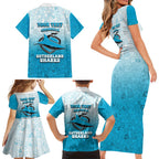 Personalized Cronulla Sutherland Sharks Family Matching Short Sleeve Bodycon Dress and Hawaiian Shirt Easter Mascot - Colorful Eggs Cartoon Style