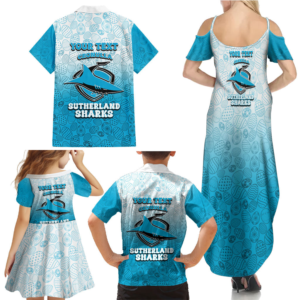 Personalized Cronulla Sutherland Sharks Family Matching Summer Maxi Dress and Hawaiian Shirt Easter Mascot - Colorful Eggs Cartoon Style