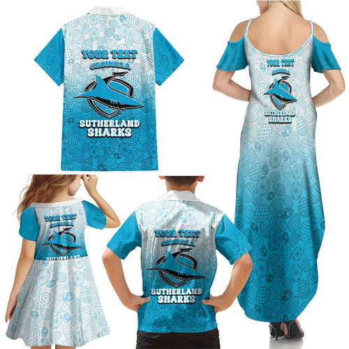 Personalized Cronulla Sutherland Sharks Family Matching Summer Maxi Dress and Hawaiian Shirt Easter Mascot - Colorful Eggs Cartoon Style
