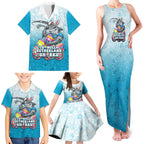 Personalized Cronulla Sutherland Sharks Family Matching Tank Maxi Dress and Hawaiian Shirt Easter Mascot - Colorful Eggs Cartoon Style