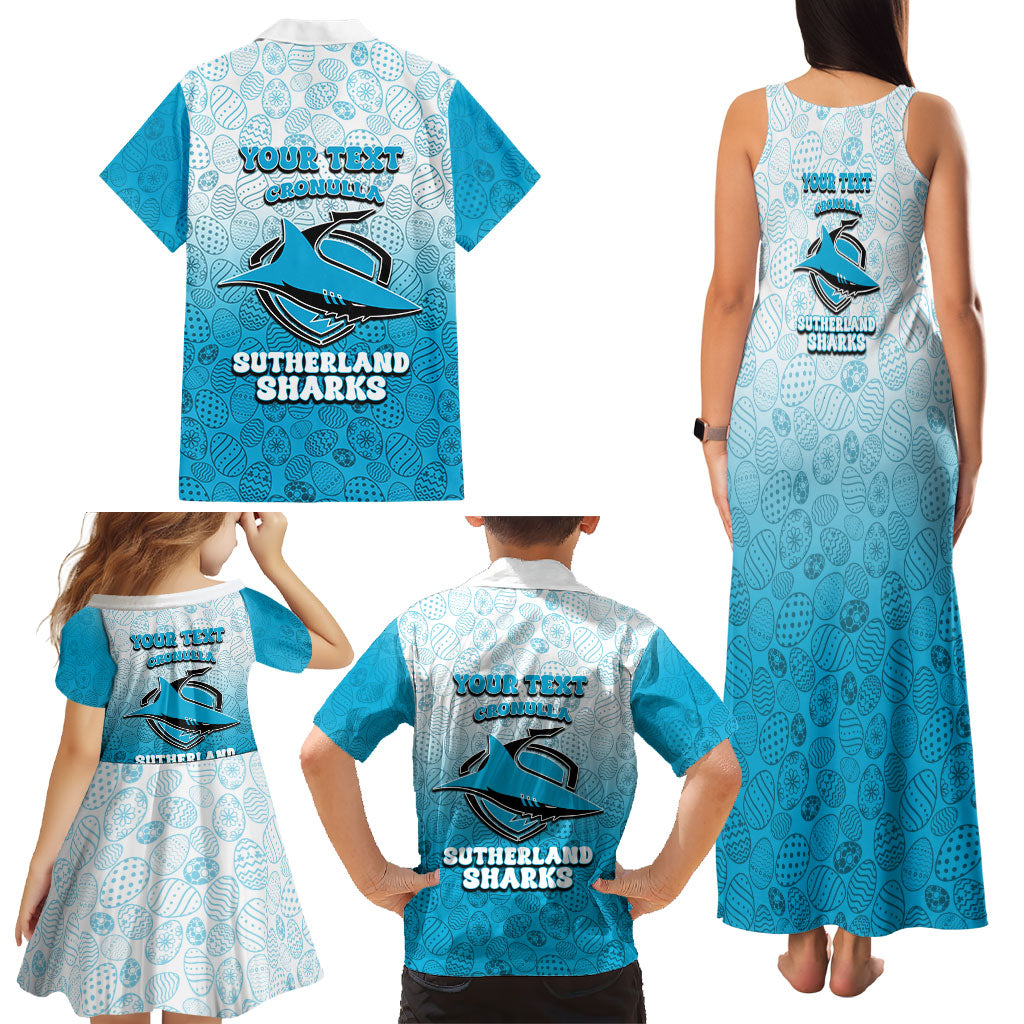 Personalized Cronulla Sutherland Sharks Family Matching Tank Maxi Dress and Hawaiian Shirt Easter Mascot - Colorful Eggs Cartoon Style