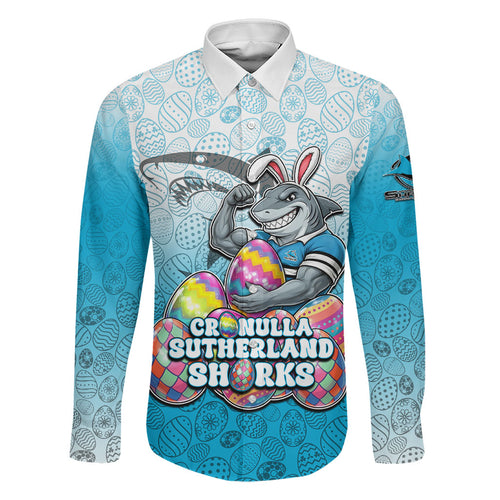 Personalized Cronulla Sutherland Sharks Family Matching Tank Maxi Dress and Hawaiian Shirt Easter Mascot - Colorful Eggs Cartoon Style