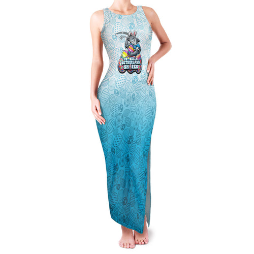Personalized Cronulla Sutherland Sharks Family Matching Tank Maxi Dress and Hawaiian Shirt Easter Mascot - Colorful Eggs Cartoon Style