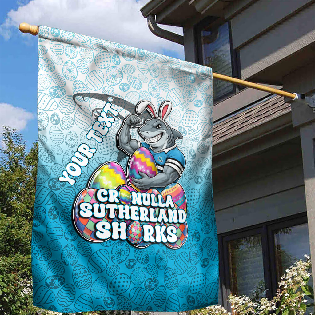 Personalized Cronulla Sutherland Sharks Garden Flag Easter Mascot - Colorful Eggs Cartoon Style