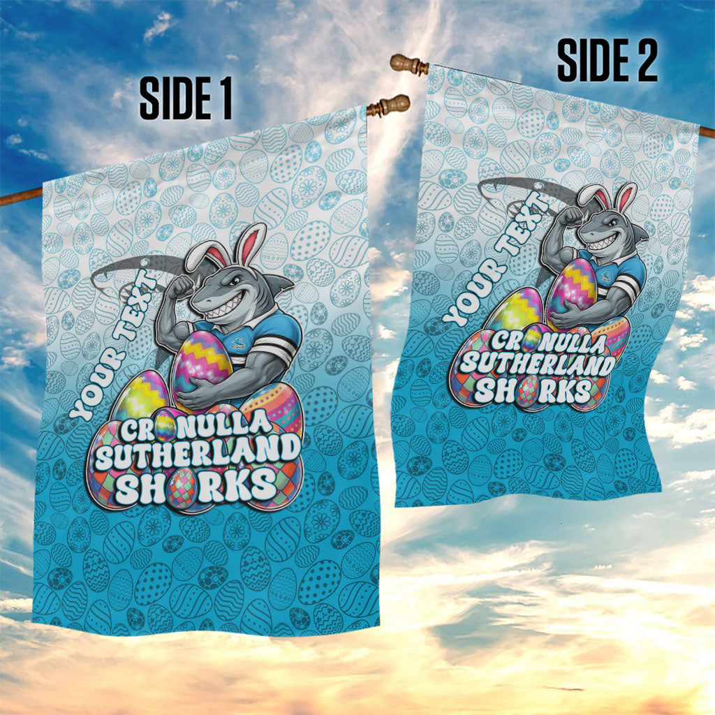 Personalized Cronulla Sutherland Sharks Garden Flag Easter Mascot - Colorful Eggs Cartoon Style