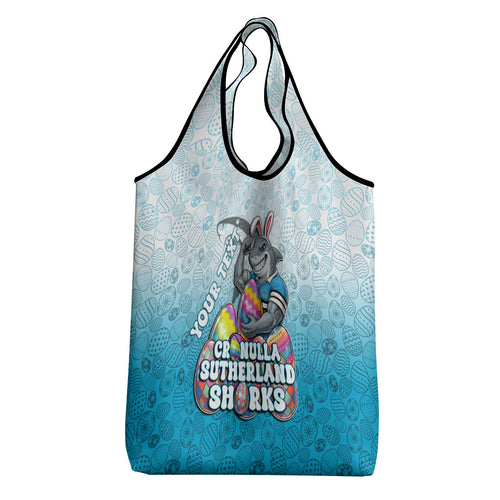 Personalized Cronulla Sutherland Sharks Grocery Bag Easter Mascot - Colorful Eggs Cartoon Style