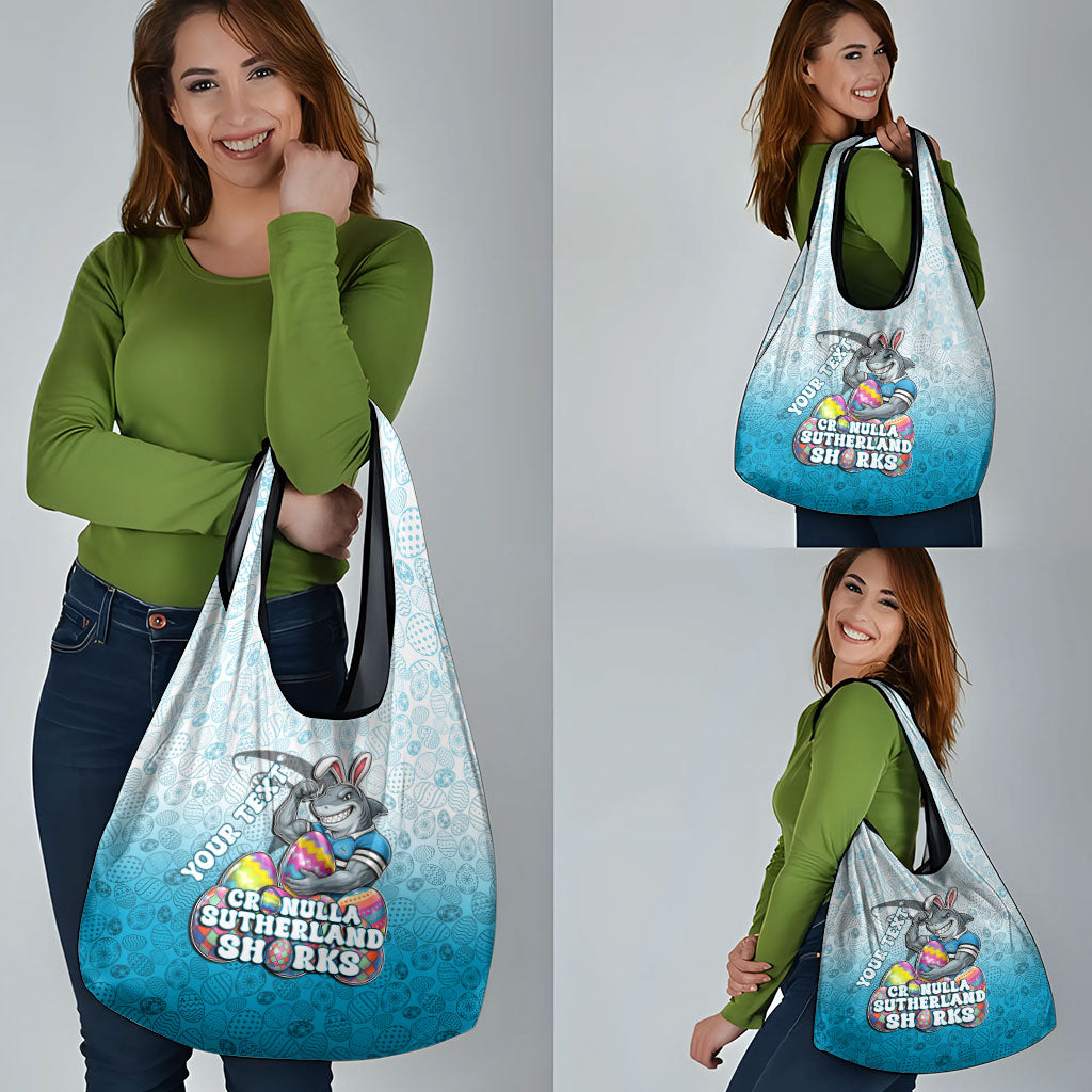 Personalized Cronulla Sutherland Sharks Grocery Bag Easter Mascot - Colorful Eggs Cartoon Style