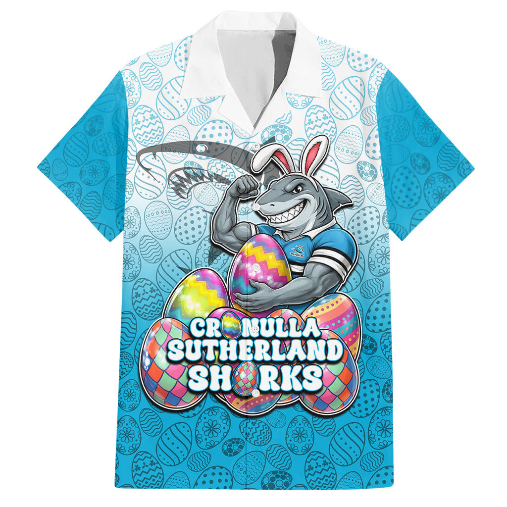 Personalized Cronulla Sutherland Sharks Hawaiian Shirt Easter Mascot - Colorful Eggs Cartoon Style